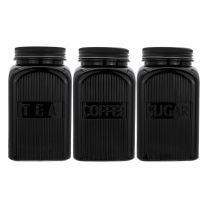 Regent Black Ribbed Square Glass Canisters 3 piece 