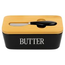 Regent Ceramic Butter Dish Black With Knife 