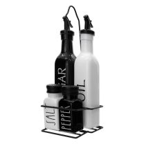 Regent Glass Black And White Condiments 5 Piece set