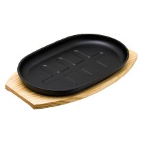 Regent Cast Iron Oval Steak Plate on Wooden Board 