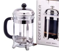 Regent Chrome Plated 6 Cup Coffee Plunger with Borosilicate Glass