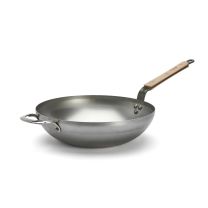 de Buyer Rounded Wok With Handle Mineral B Bois 32cm