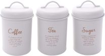 Regent Sugar Coffee and Tea Canisters White with Gold Print 3 Piece Set