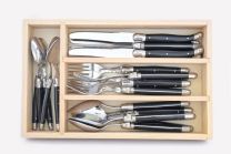Laguiole by Andre Verdier Cutlery Set in Wooden Box Black 24 Pieces