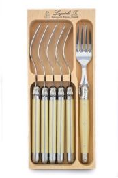 Laguiole by Andre Verdier Fork Set in Wooden Box Ivory 6 Pieces