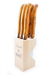 Laguiole by Andre Verdier Steak Knives with Block Olive Wood 6 Piece