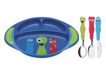 Tramontina 'Monster Kids'  Childrens Set with Plate 4 Piece Set Blue