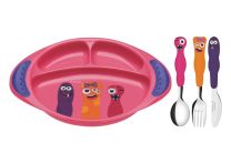 Tramontina 'Monster Kids' Childrens Set with Plate 4 Piece Set Pink 