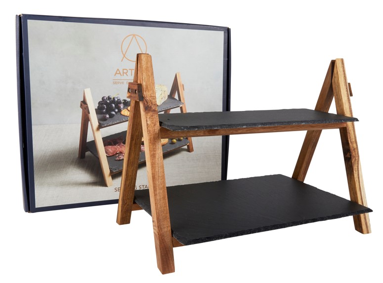 The Artesa 2 Tier Slate & Wood Serving Stand